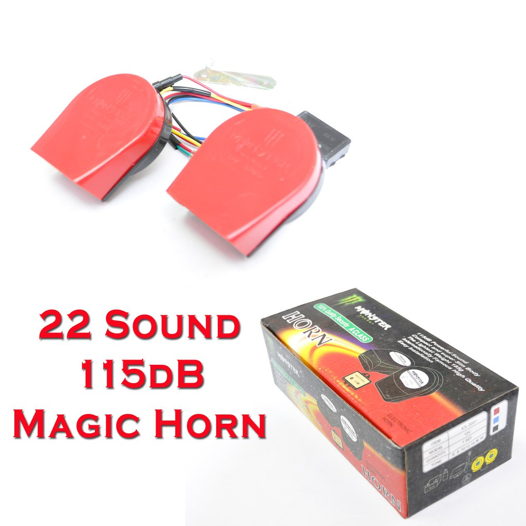 12V Horn Car Motorcycle 22 Sounds Magic Horn Twin Red Super Loud 115dB