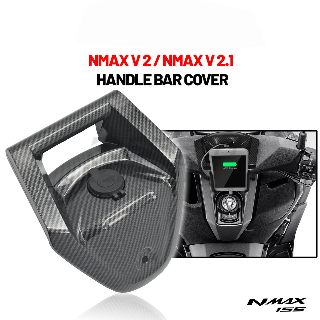 NMAX V2 Handle Bar Cover with USB Port Phone Charger and Clamp Bar Holder Carbon