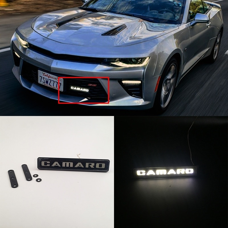1Pc CAMARO Car Front Grille Luminous Emblem Badge LED Decoration Lights Car Logo