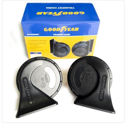 GOODYEAR TRUMPET HORN SNAIL FANFARE 12V HI/LO 520Hz TWIN-TONE WIDE SOUND GYHORN001