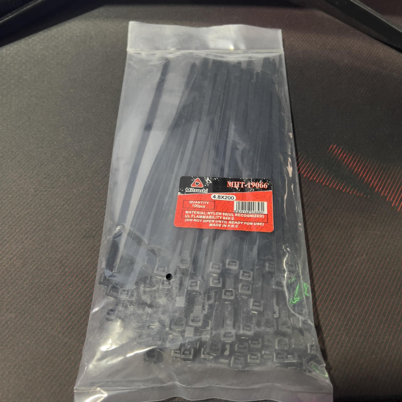 100pcs (4.8 x 200mm) BLACK NYLON CABLE TIE