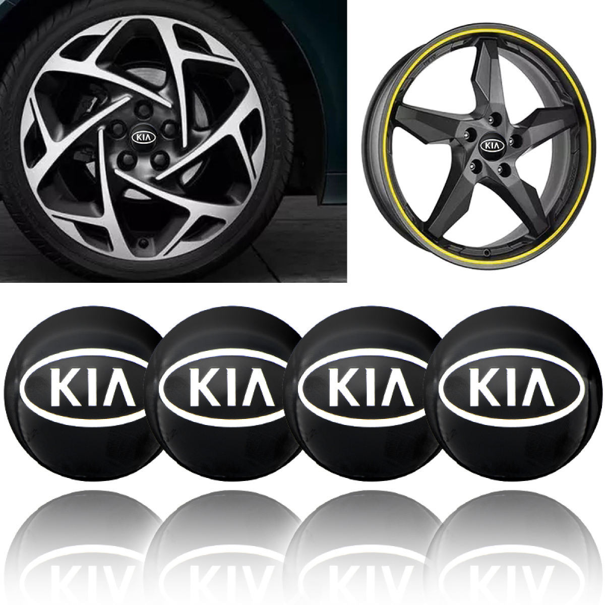 Car Center Cap 56mm Emblem Wheel sticker Hub Caps Center Mags 4pcs KIA Black/Silver