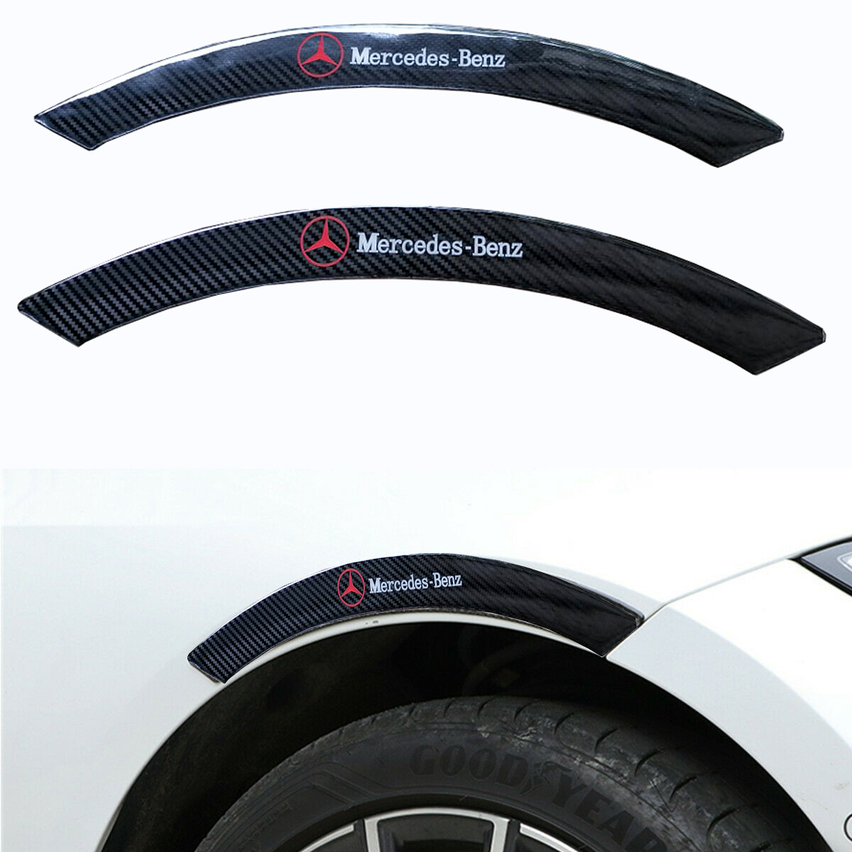 2PCS MERCEDES-BENZ Car wheel eyebrow strip fender arch trim protector sticker carbon Anti-Collision