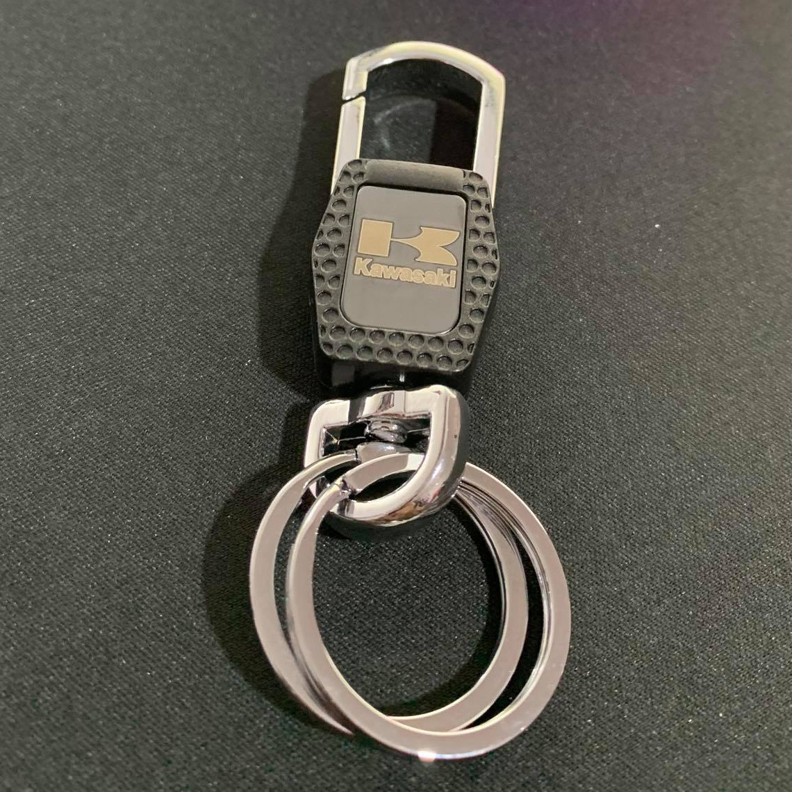 KAWASAKI Double Ring Motorcycle Key chain Universal Aluminum Alloy Chrome Black Keychain