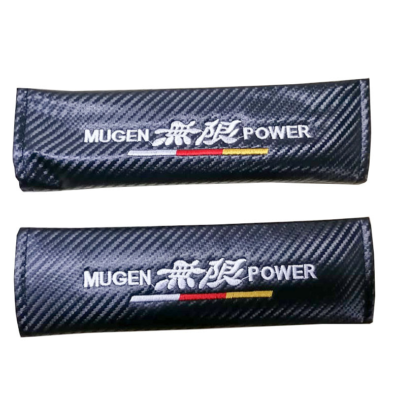 MUGEN POWER 2pcs Car Seat Belt Shoulder Pad Carbon Fiber Sports Design Seat Belt Cover