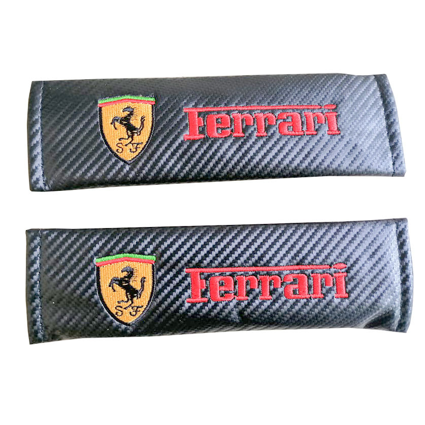 FERRARI 2pcs Car Seat Belt Shoulder Pad Carbon Fiber Sports Design Seat Belt Cover
