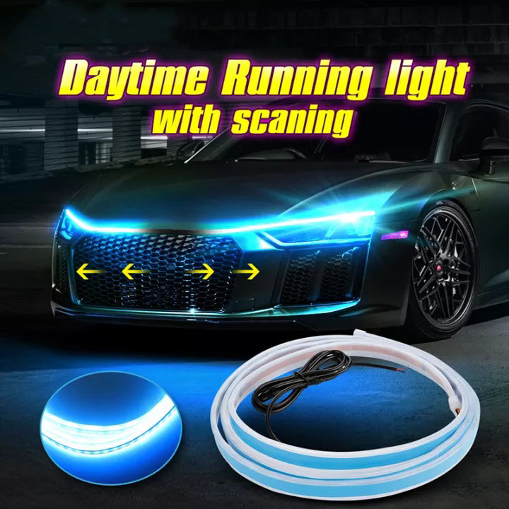LED DRL Car Hood Light Strip Scan Starting Car Engine Hood Guide Decorative Ambient 12V Waterproof